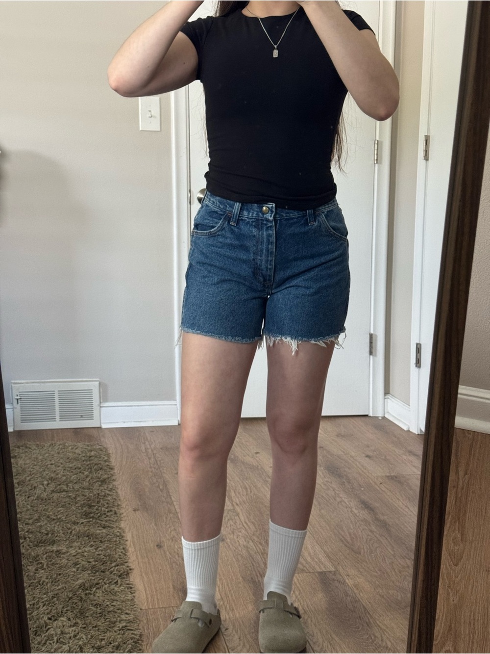 High-Rise Dark Blue Denim Women’s Cutoff Shorts
